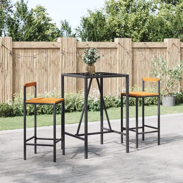 Maison Exclusive - Set da bar da giardino 3 pezzi in polyrattan nero e legno massello di acacia