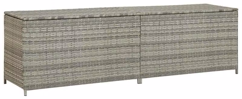 Contenitore da giardino – Scatola portaoggetti – Armadietto da esterno – Grigio – Materiale effetto rattan – Dimensioni: 200x50x60 cm – Resistente agli agenti atmosferici, con rivestimento in polietilene