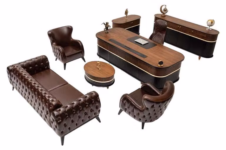 Luxus Büromöbel Arbeitstisch Hochwertig Kommode Sitzgruppe 7tlg. Homeofficeset