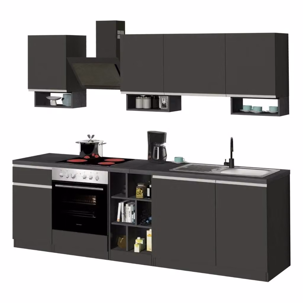 Cucinino Attimis DMORA in legno Grigio Antracite con cassetti e ripiani aperti – 2