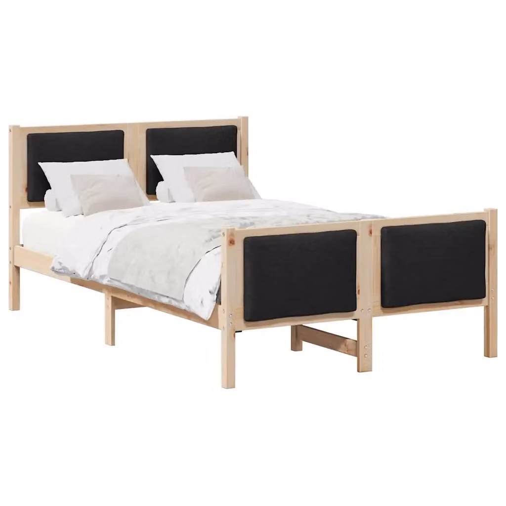 Struttura del letto con testiera vidaXL in legno di pino e tessuto, L/P/H: 120 x 200 cm, Nero/Marrone – 2
