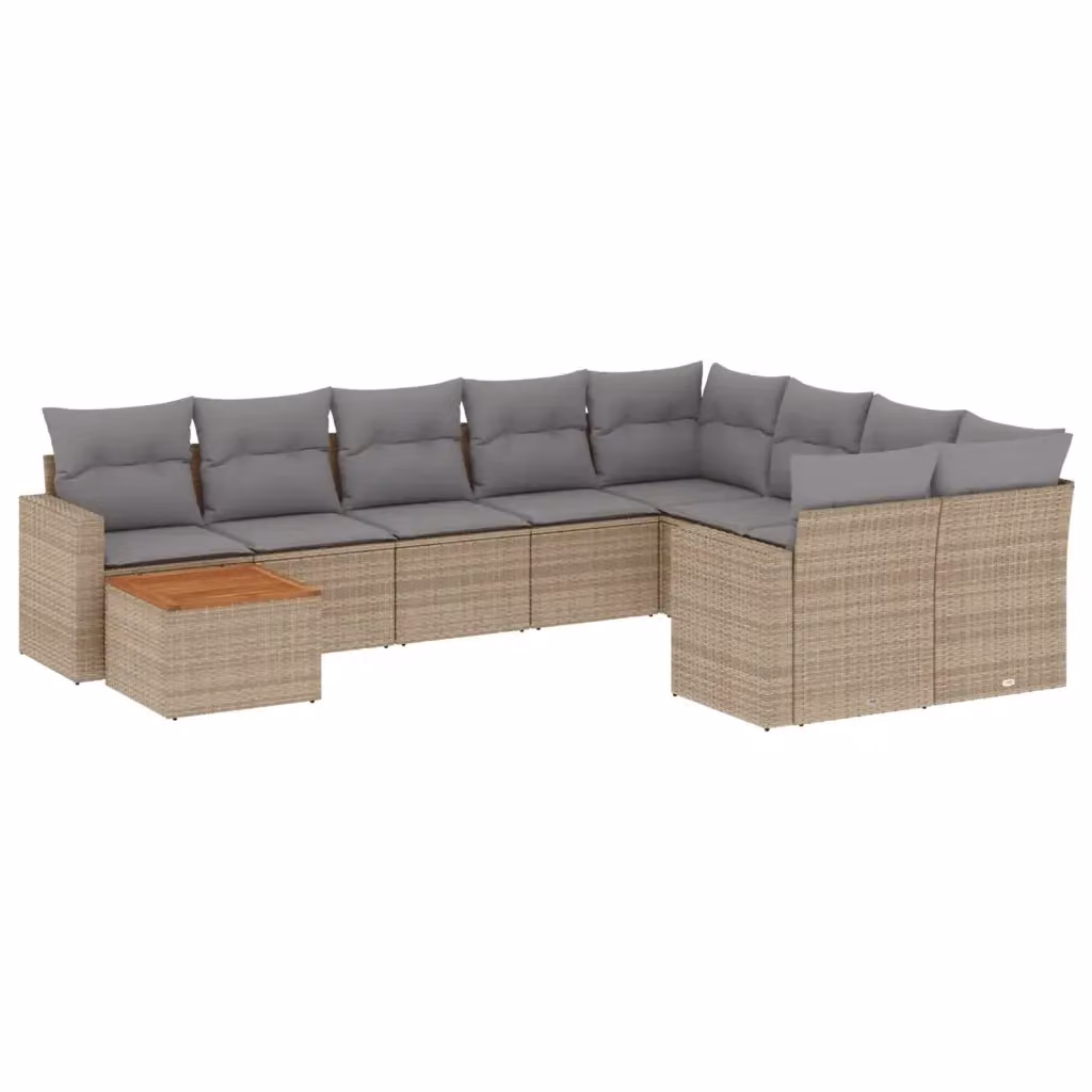 Set Divano da Giardino vidaXL 10 pz in Polyrattan con Cuscini Beige e Grigio – 2