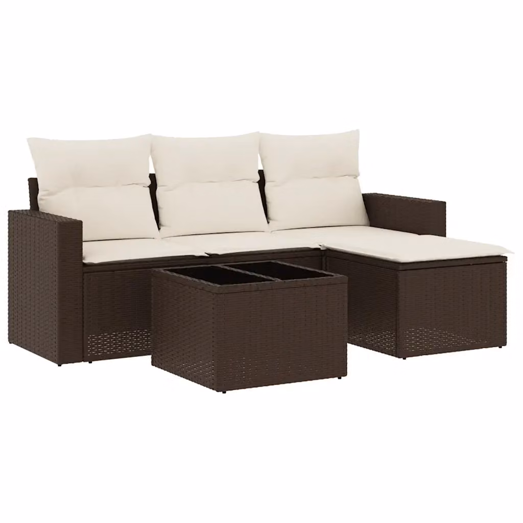 Set Divano da Giardino vidaXL 5 pz a L con Cuscini Marrone e Bianco in Polyrattan – 2