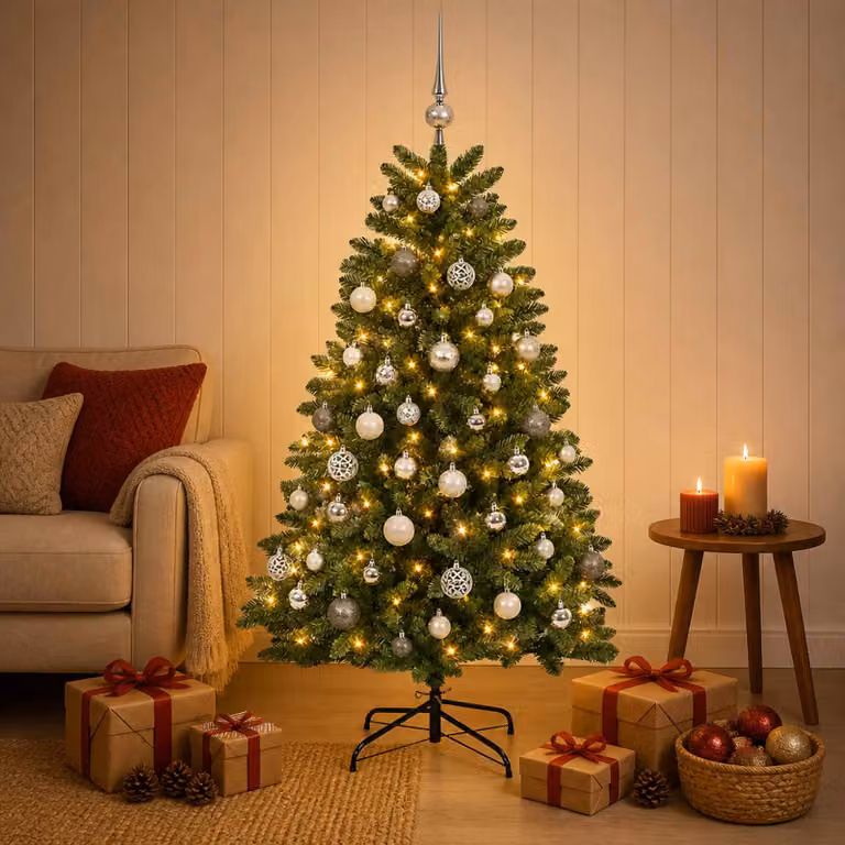 vidaXL Albero di Natale artificiale verde medio con palline 150 cm