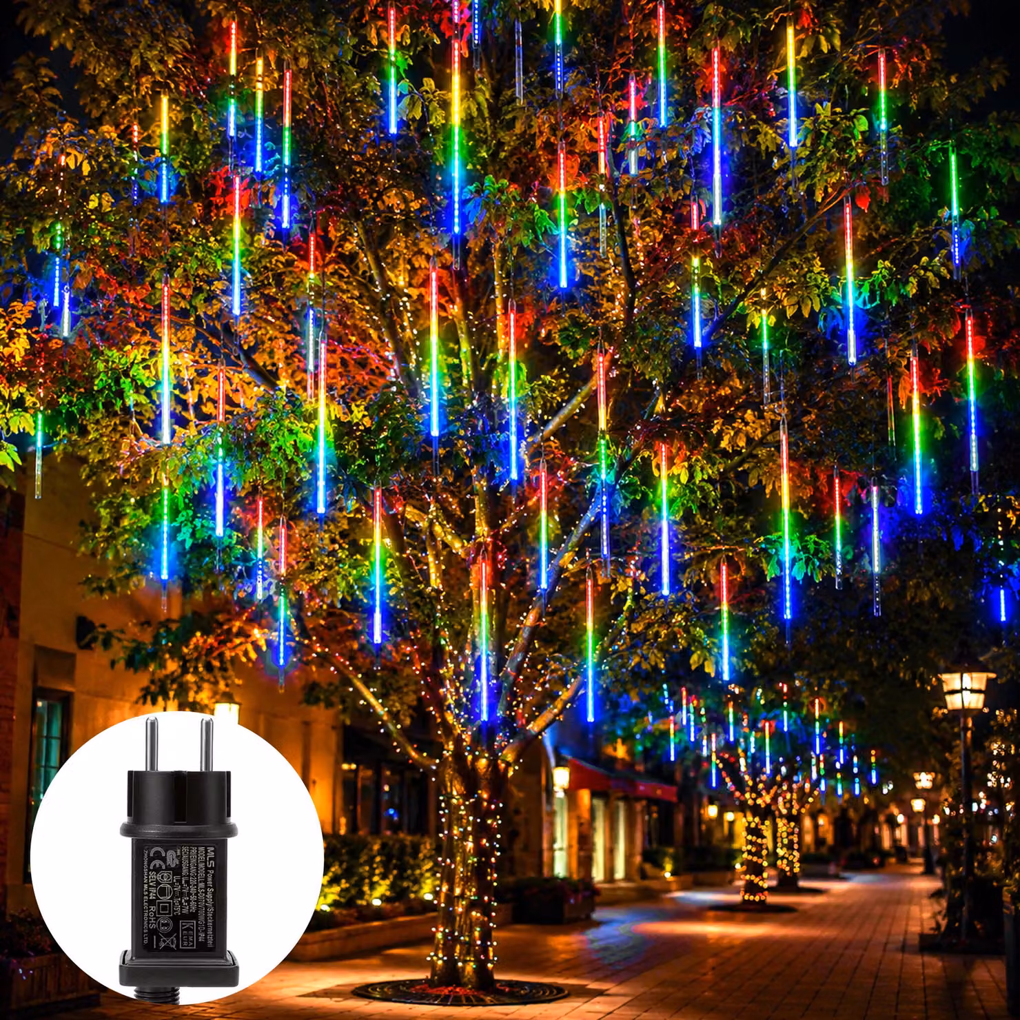 Catena luminosa a forma di cristalli di ghiaccio, 192 LED, decorazione natalizia, adatta per interni ed esterni, ideale per finestre, balconi, giardini, grondaie, decorazioni natalizie e di Halloween, disponibile in vari colori