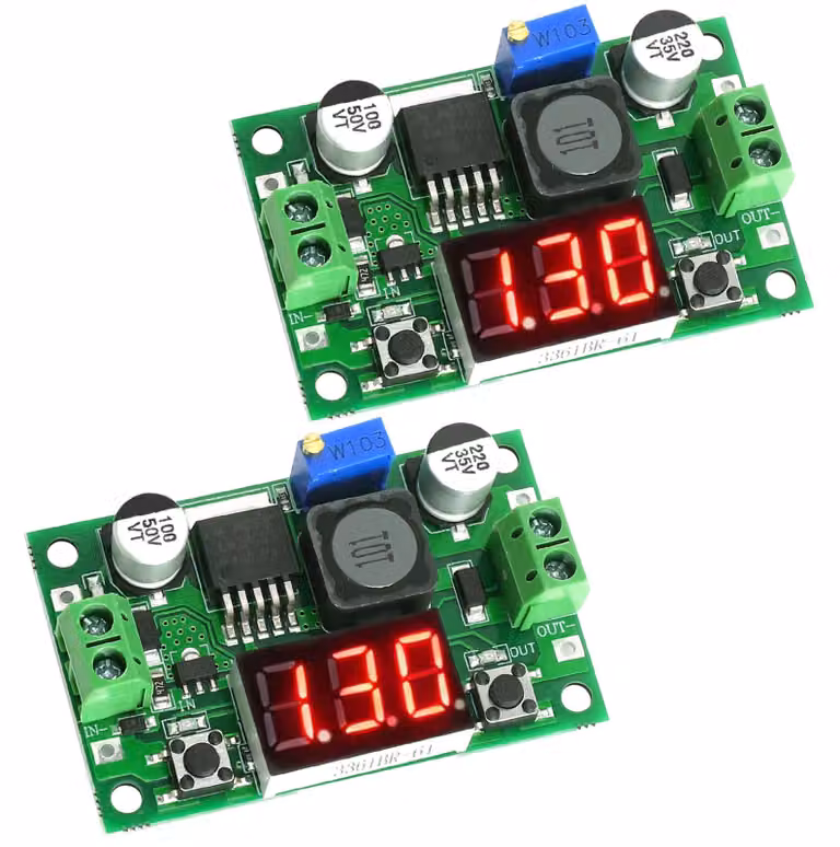 2 alimentatori DC regolabili, convertitori di tensione con voltmetro LED