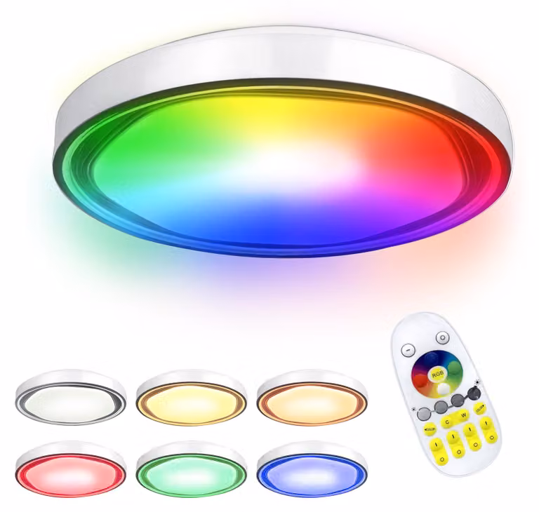 Lampada da soffitto LED VA-Cerulean, 60W, dimmerabile, cambio colore RGB, telecomando, colore bianco, forma rotonda