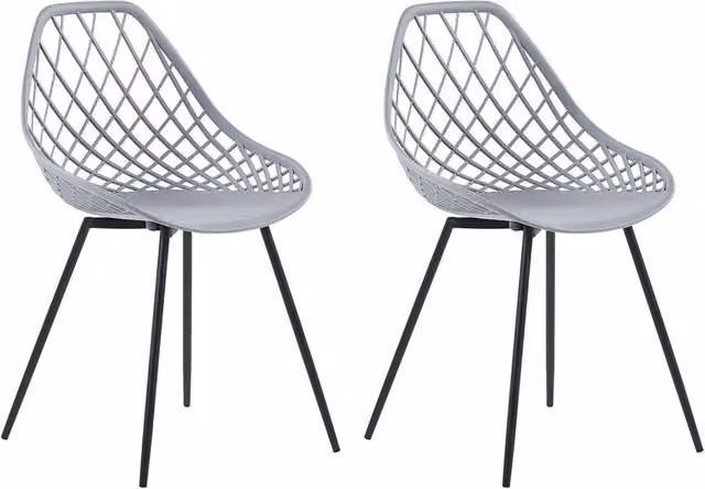 Set di 2 sedie da pranzo BELIANI in stile scandinavo moderno con sedile in ecopelle grigia e gambe in metallo nero