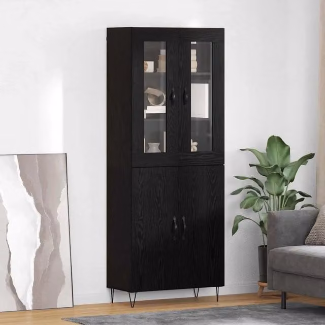 Credenza moderna vidaXL in rovere con ante in vetro, colori bianco e nero, L/P/H: 69,5 x 34 x 180 cm