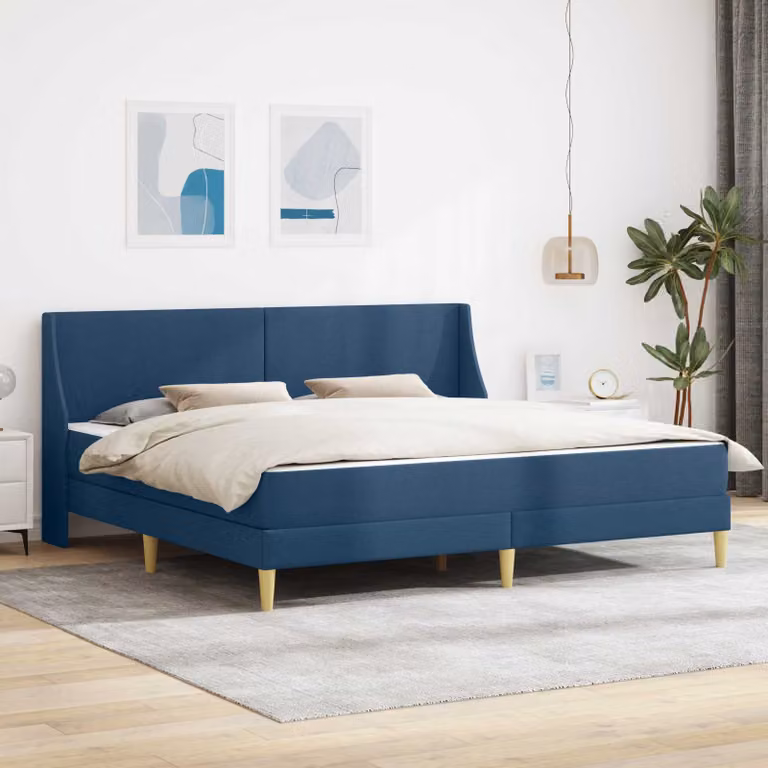 Letto moderno con testiera e materasso vidaXL in tessuto blu, L/P/H: 200 x 100 x 20 cm