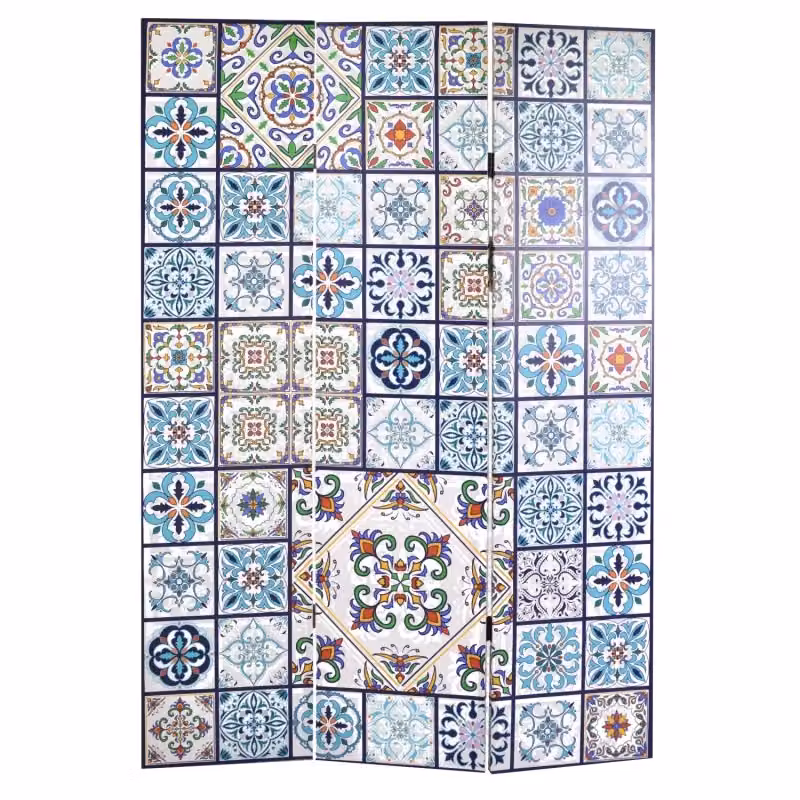 Paravento a 3 ante Vacchetti con stampa floreale stile maioliche mediterranee, multicolore, L: 120 cm, P: 2,5 cm, H: 180 cm – 2