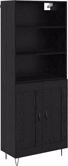 Set di 2 credenze in stile industrial con cassetto in legno di rovere e metallo nero, ideali per la tua zona pranzo o soggiorno, L/P/H: 180 x 32,5 x 69,5 cm