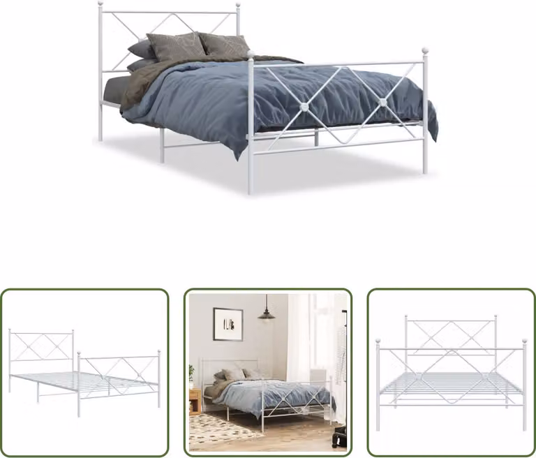 The Living Store Struttura letto con testiera e pediera in metallo bianco 100x200 cm