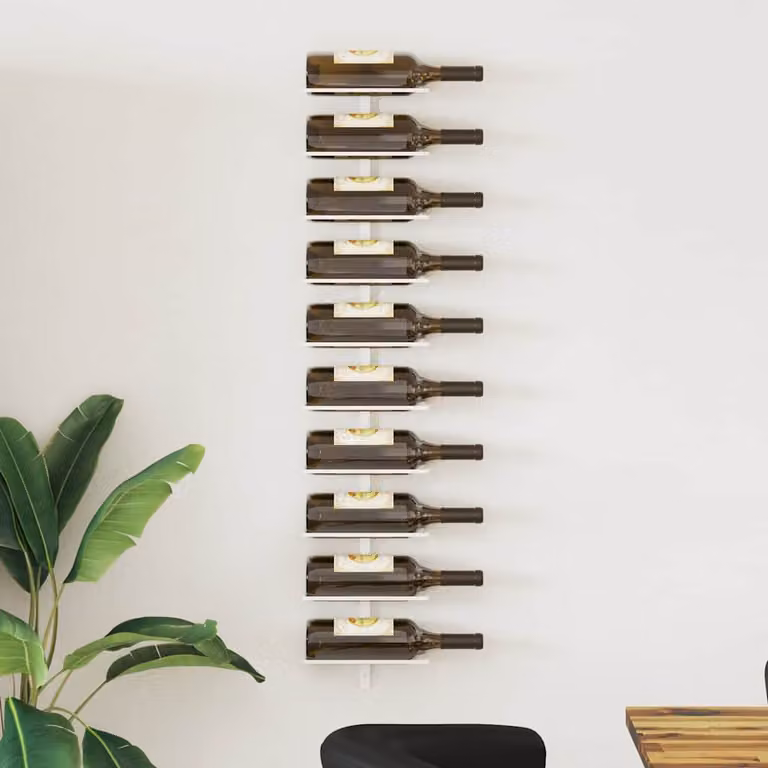 Portavini da parete vidaXL in metallo bianco per 10 bottiglie L: 120 cm, P: 24 cm, H: 9 cm