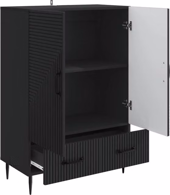 Credenza moderna DESIGN IN in legno MDF e metallo nero per soggiorno o sala da pranzo L: 66 cm, P: 34,5 cm, H: 95 cm