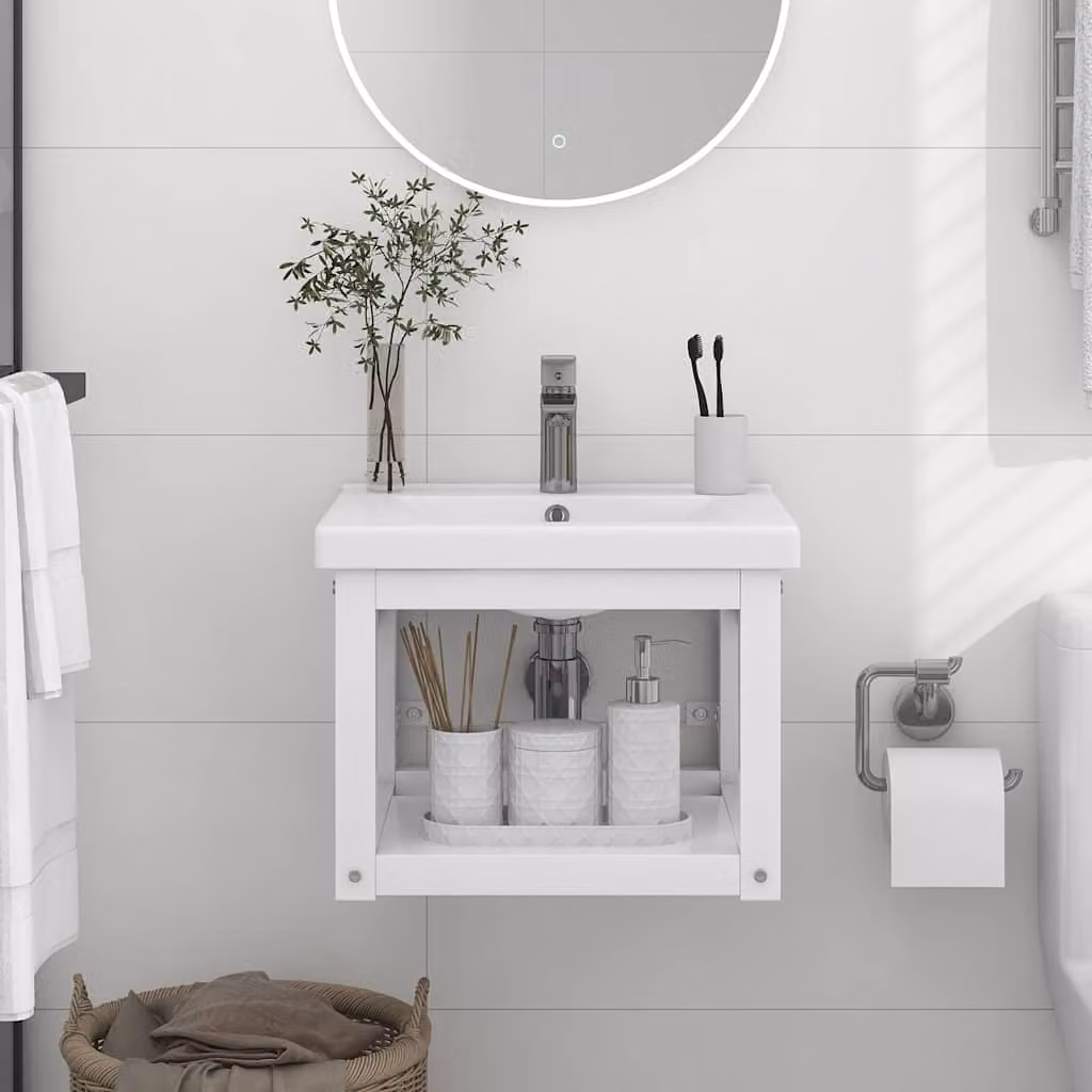 vidaXL Struttura per Lavabo a Parete in Metallo Laccato Bianco L: 40 cm, P: 38 cm, H: 31 cm