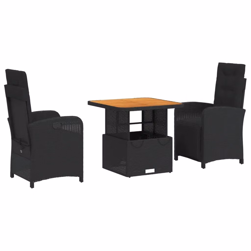 Set da pranzo da giardino vidaXL in legno di acacia oliato nero e marrone con meccanismo di regolazione dell'altezza – 2