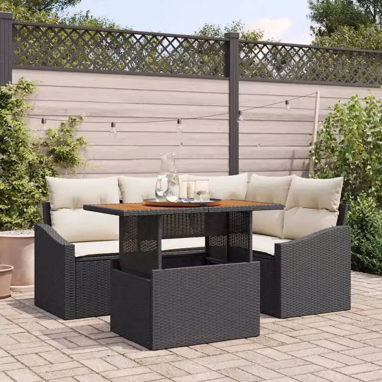 Set Divano da Giardino a L vidaXL in Poly Rattan Nero con Tavolino e Cuscini con Contenitore per l'Archiviazione