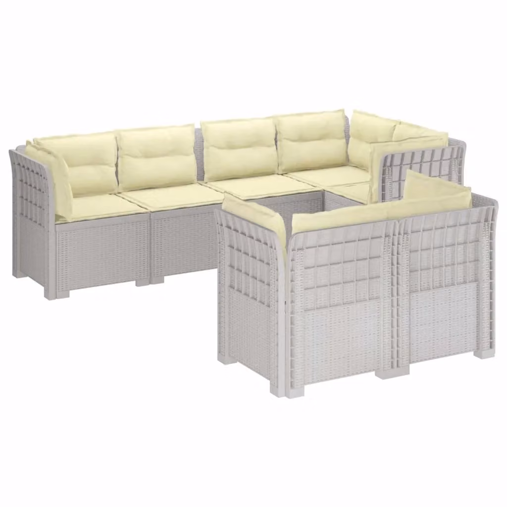Set da giardino a forma di U con 7 posti vidaXL in polyrattan bianco con cuscini inclusi e coperture rimovibili – 2