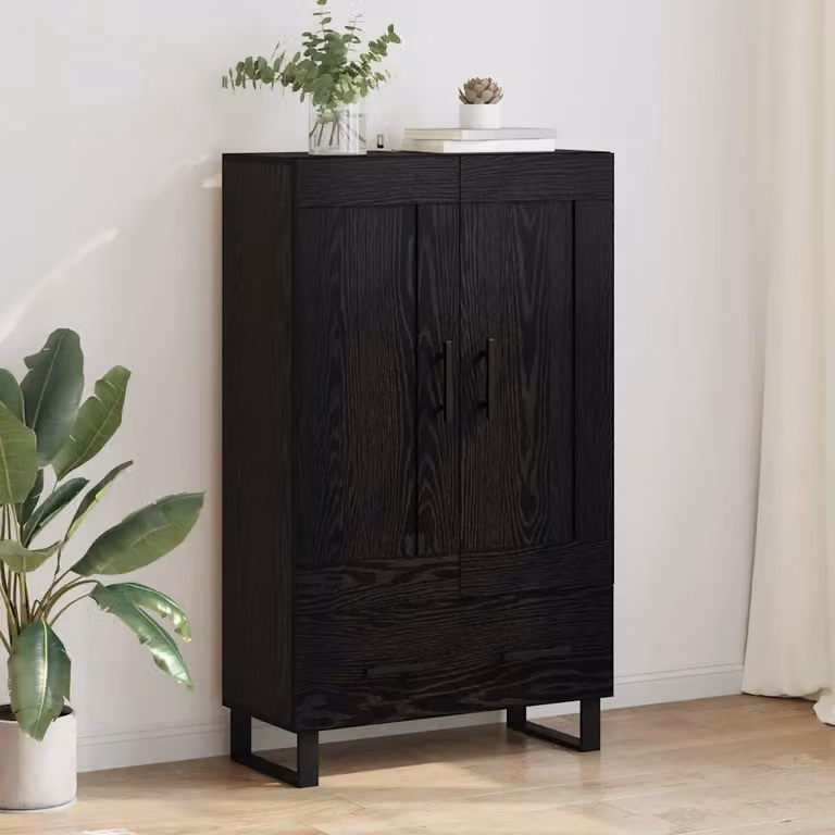 Credenza moderna vidaXL in legno ingegnerizzato e metallo, colore nero, L: 69,5 cm, P: 31 cm, H: 115 cm