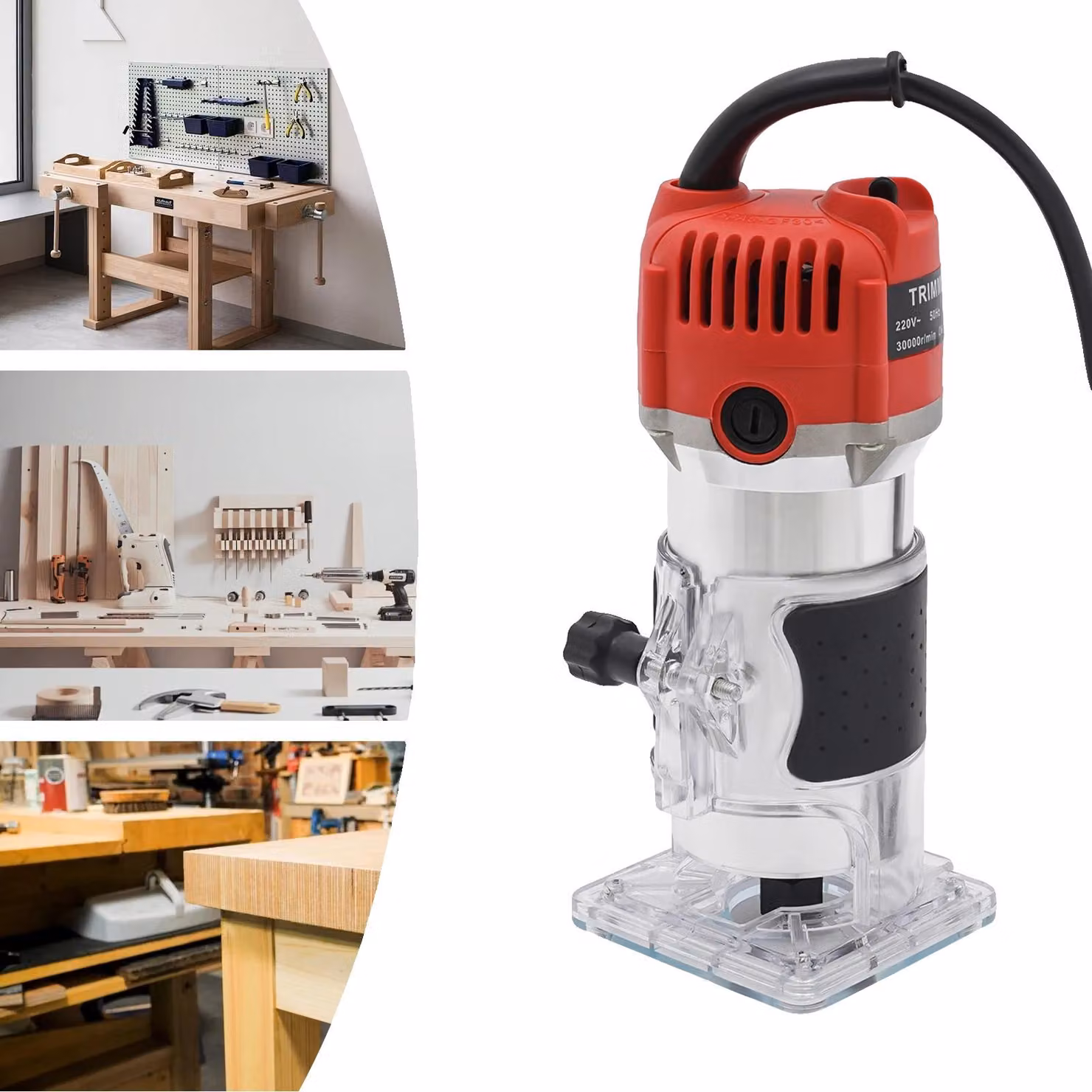 Fresa per lavorazione del legno, motore in rame da 800 W, velocità 30000 giri/min, rosso
