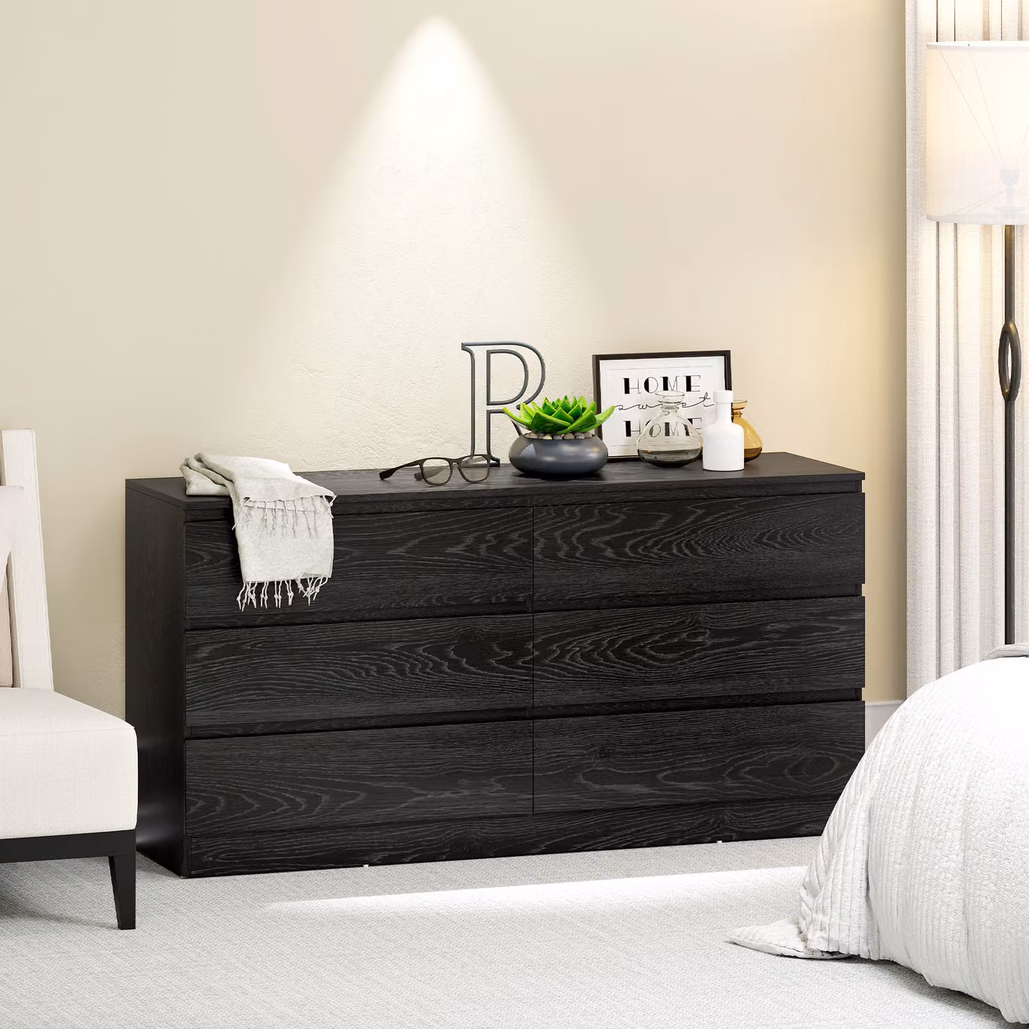 Cassettiera Moderna HOMCOM con 6 Cassetti per Soggiorno, Camera o Ufficio, L 140 x P 40 x H 71 cm, Nero Venato – 2