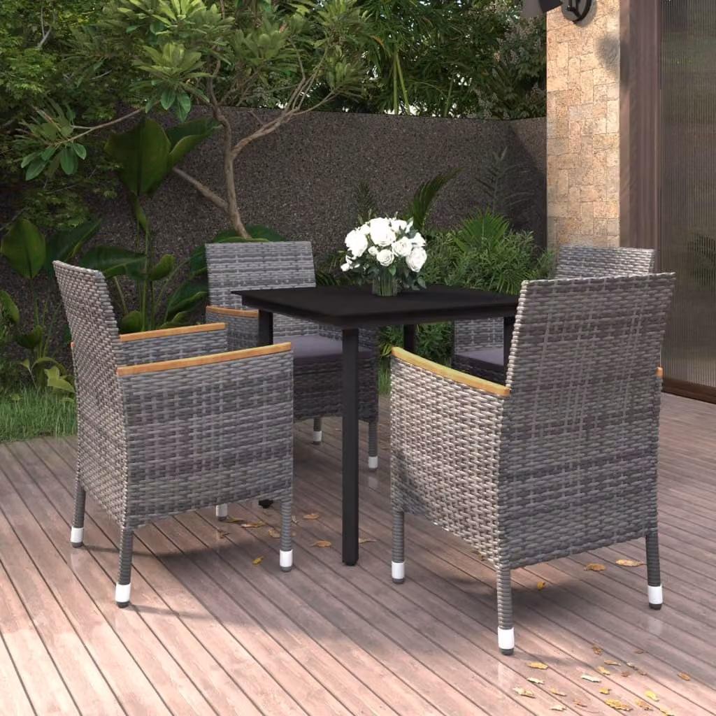 Maison Exclusive - Set da pranzo da giardino a 5 pezzi con cuscini in rattan sintetico e vetro