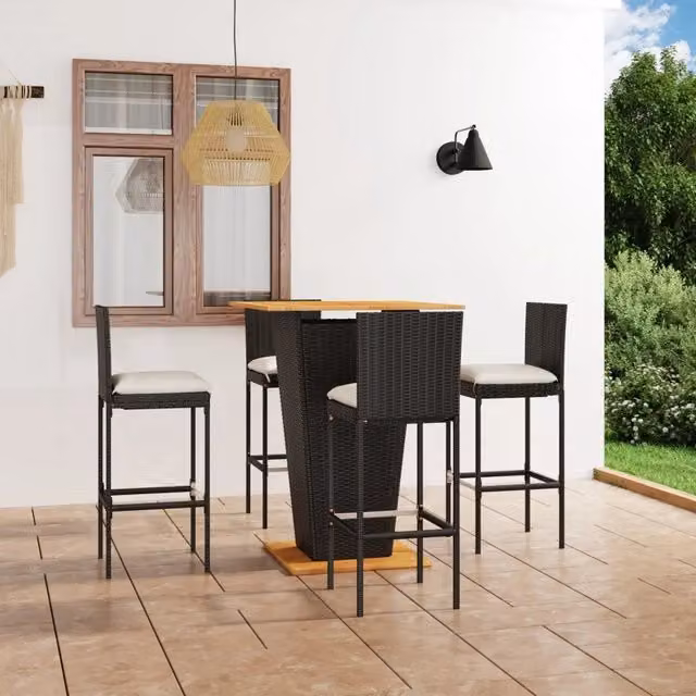 Set da Bar da Giardino 5 pz con Cuscini in Polyrattan Nero 3064860