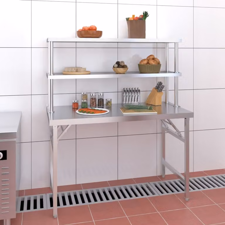 Tavolo da lavoro per cucina vidaXL in acciaio inox color argento L/P/H: 120 x 60 x 145 cm