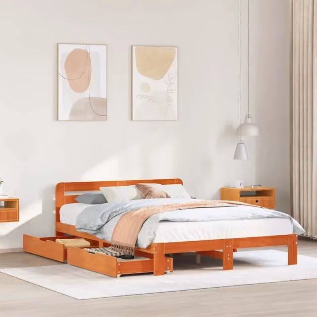 Giroletto senza Materasso-Struttura Letto Marrone Cera 140x200cm Massello Pino 623874