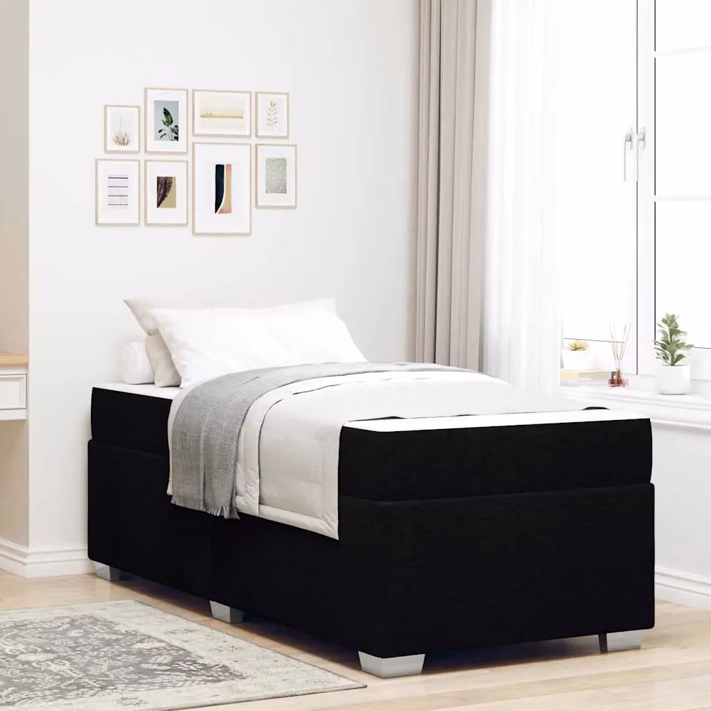 Struttura letto con materasso vidaXL in tessuto nero, L 100 x P 200 cm – 1