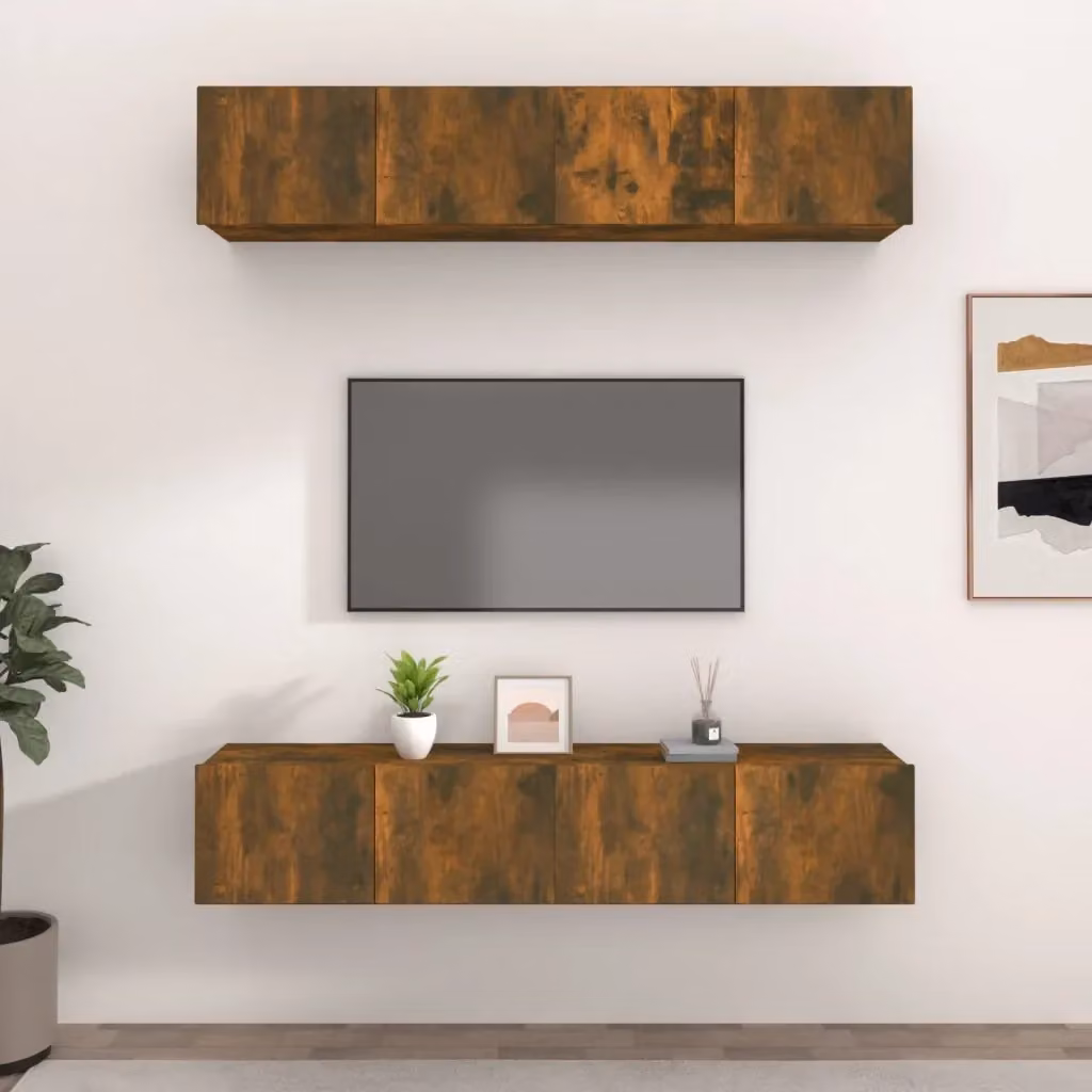 Mobile porta TV Rovere Fumo in legno multistrato marrone, modello a parete L 80 x P 30 x H 30 cm – 2