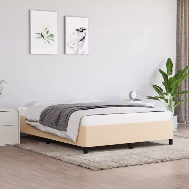 Struttura Letto con Giroletto Design Mania in Tessuto Beige L 140 x P 200 cm – 1