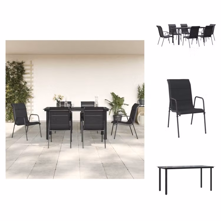 vidaXL Set da pranzo da giardino 7 pezzi in acciaio nero e textilene - Set di mobili da giardino