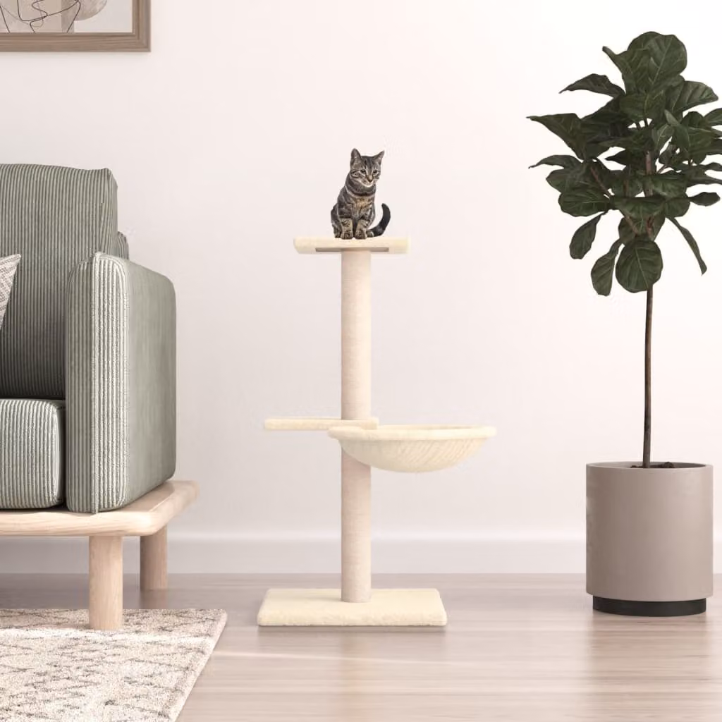 vidaXL Albero per Gatti con Tiragraffi in Sisal Beige H: 72 cm, L: 44 cm, P: 44 cm