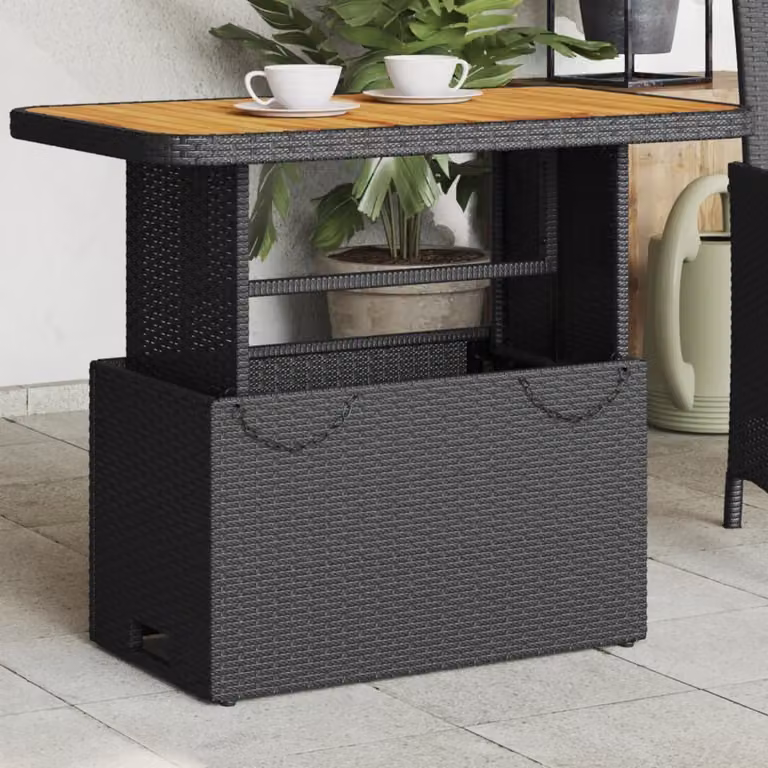 Maison Exclusive - Tavolo da giardino nero 90x55x71 cm in polyrattan e legno di acacia