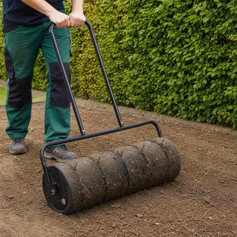Rullo per prato da giardino con morsetti per aeratori vidaXL in acciaio nero