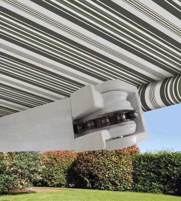 Tende da Sole a Bracci Barra Quadra con Catena Balcone Avvolgibile Alluminio Dimensioni: 3 x 2 m, Colore: Rigato Verde