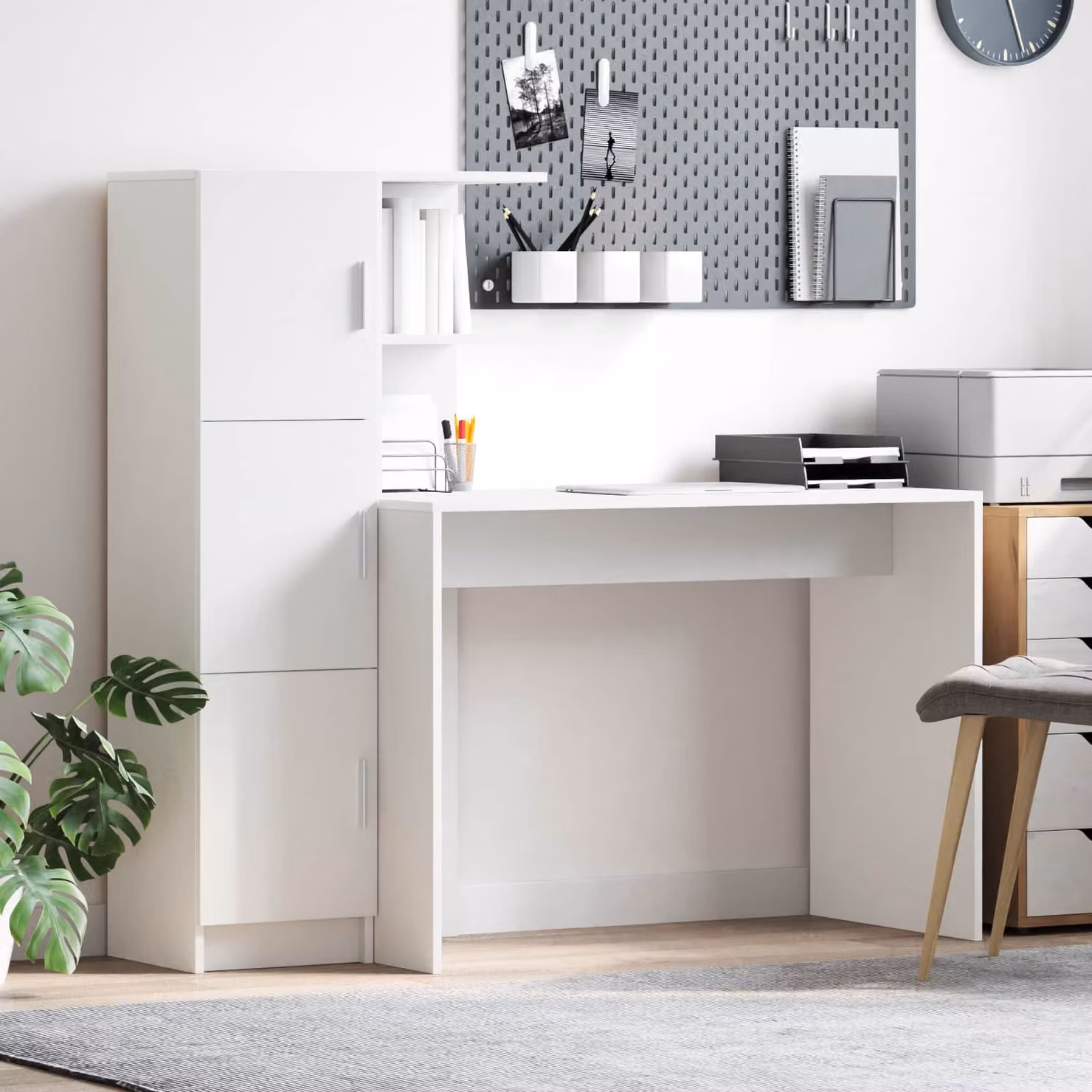 Set di 2 scrivanie moderne vidaXL bianche in MDF, L/P/H: 133,5 x 50 x 124 cm
