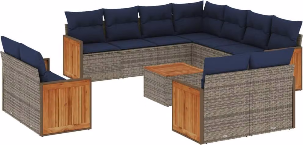 Set Divani da Giardino 12 pz con Cuscini Grigio in Polyrattan