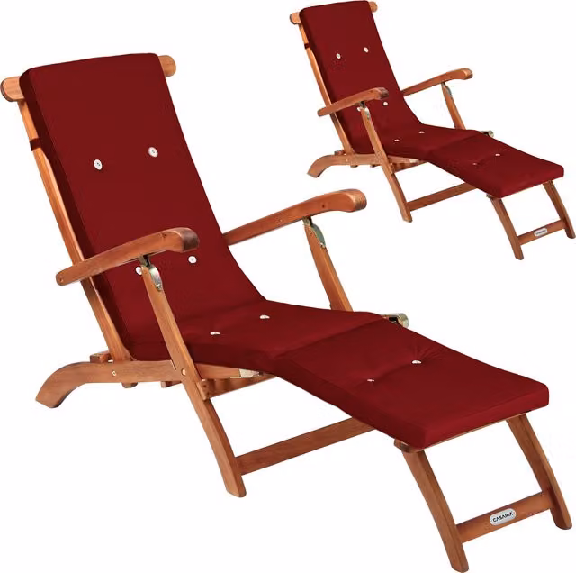 Set di 2 lettini da giardino Queen Mary Casaria in legno di acacia certificata FSC con cuscini rossi – 1