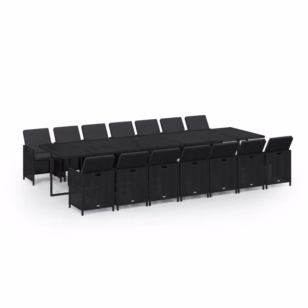 Set Pranzo da Giardino vidaXL 15 pz in Polyrattan Nero con Piano in Vetro – 2