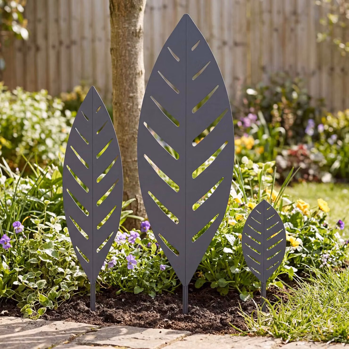 Set di 3 pali da giardino vidaXL in acciaio color antracite, L/P/H: 116,5 x 35 x 3 cm
