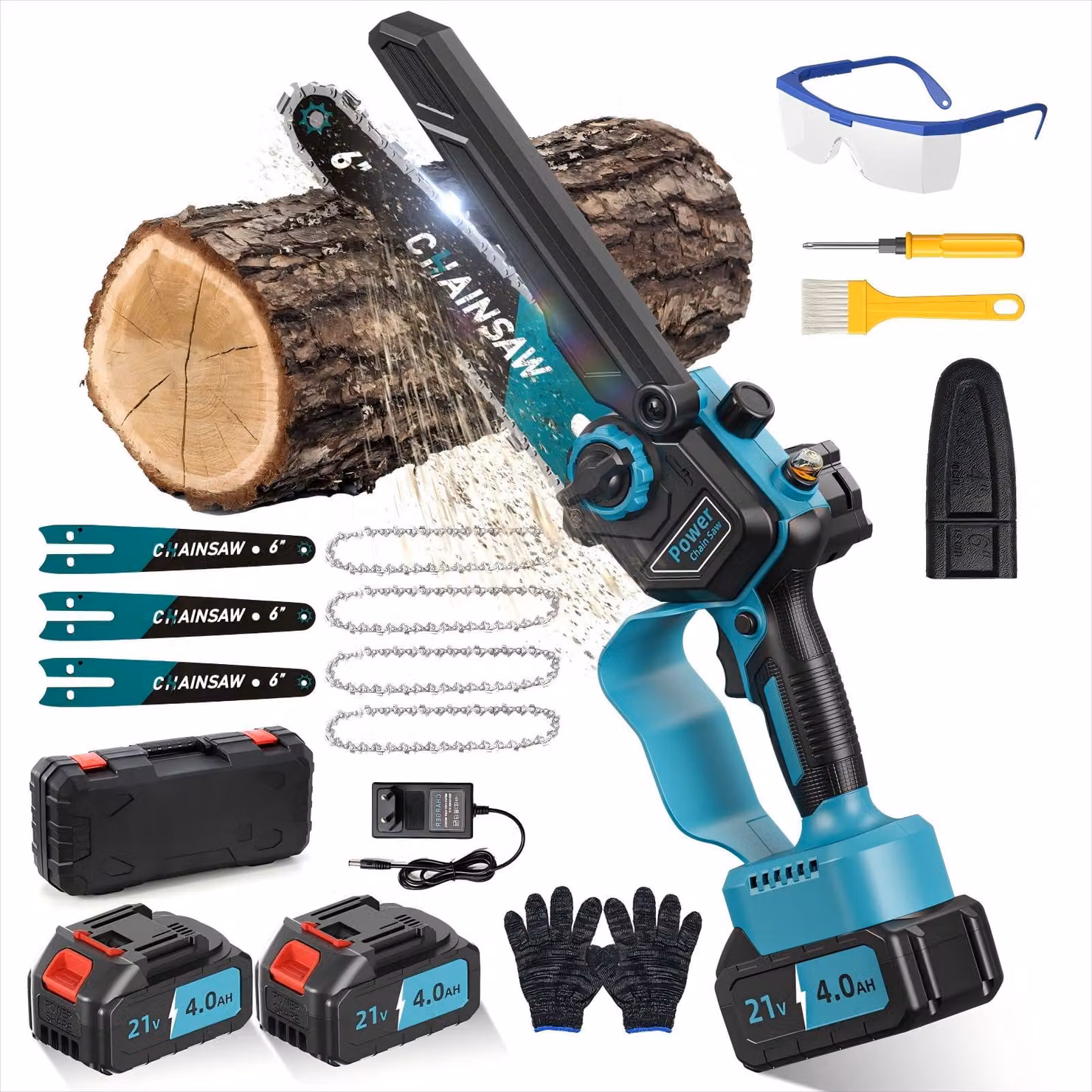 Accu sega a catena - 6 pollici - 1000 W - 2 batterie - Attrezzo elettrico per il giardino
