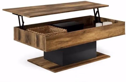 Tavolo da soggiorno con tavolo pieghevole 110 cm – Legno scuro effetto antico con nero – Tavolo da soggiorno pieghevole con spazio di ripostiglio – Tavolo da soggiorno industriale 2 in 1