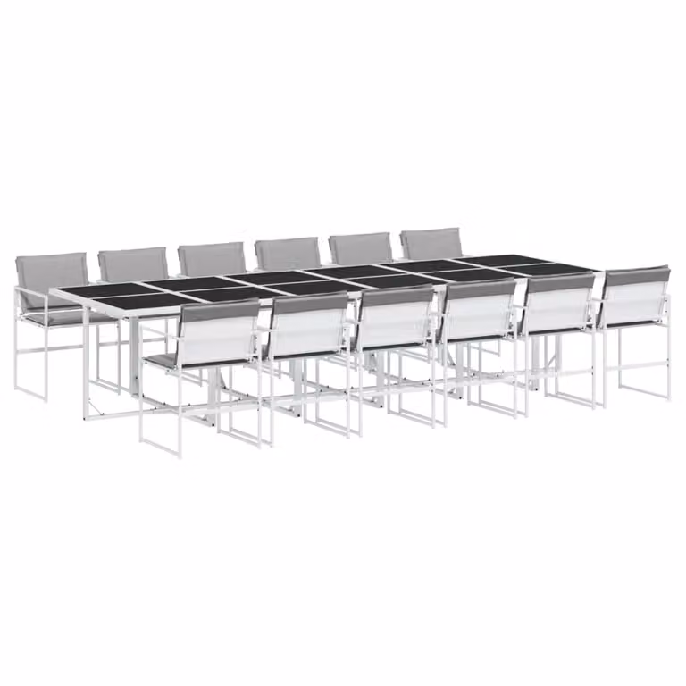Set da Pranzo da Giardino 13 pz con Cuscini Bianco in Textilene