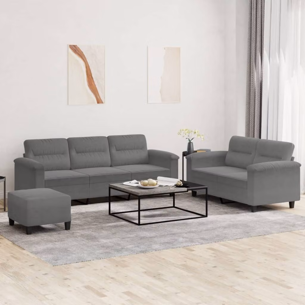Maison Exclusive - Set divano a 3 pezzi con cuscini in microfibra grigio scuro
