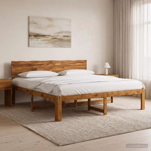 Letto matrimoniale con testiera ROSTOCK vidaXL in legno di acacia marrone L: 197 cm, P: 208,5 cm, H: 140 cm – 1