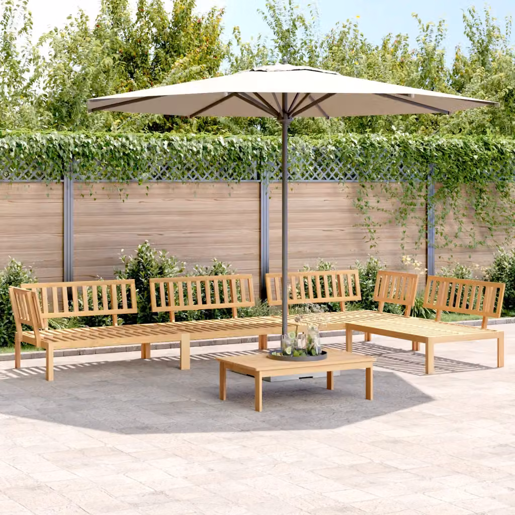 Set Divano da Giardino a L con Tavolino vidaXL in Legno di Acacia Marrone, 5 Pezzi con Cuscini Inclusi