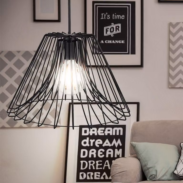 Lampada a sospensione, griglia, colore nero, forma rotonda, diametro 47,5 cm